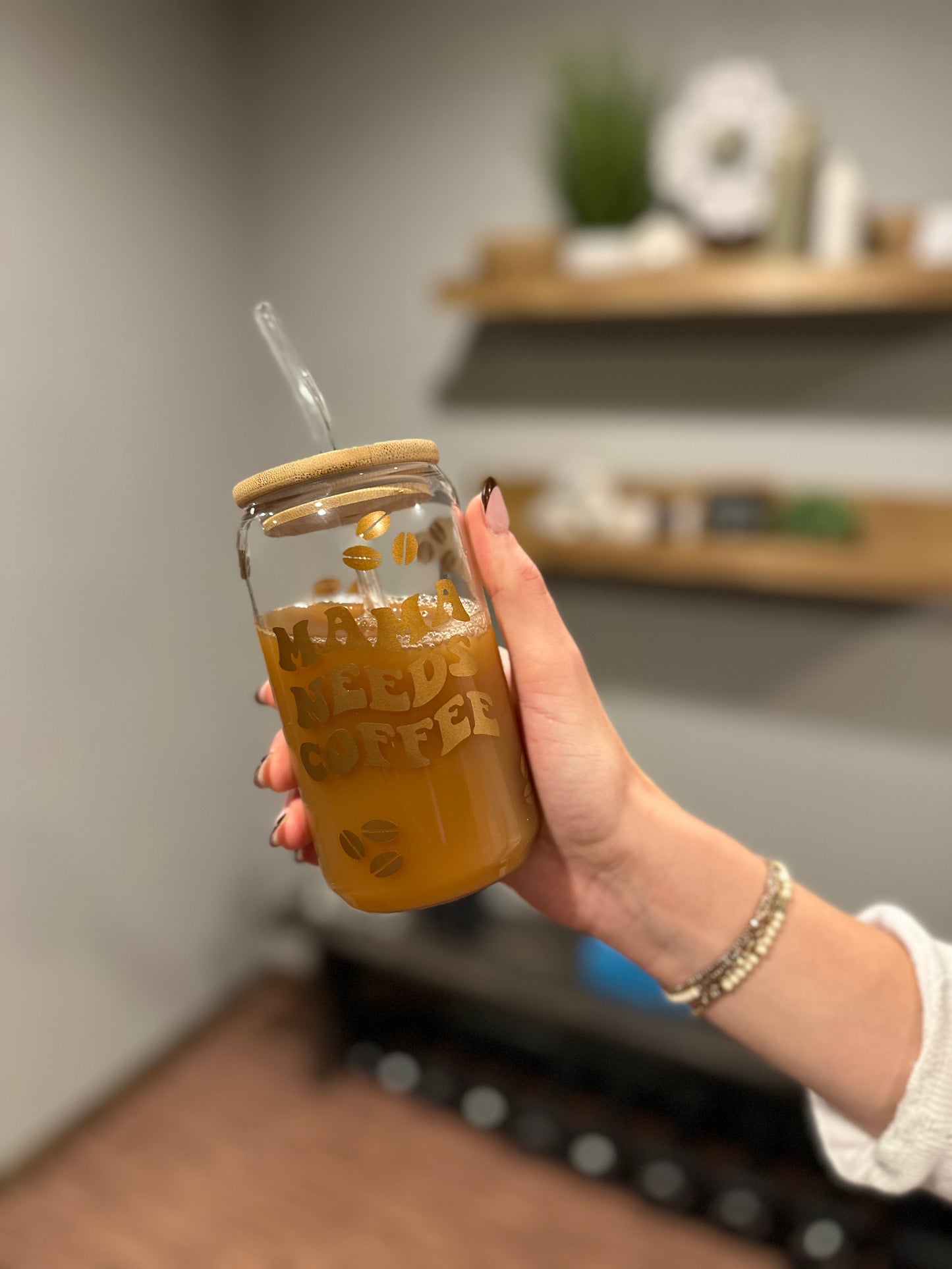 Mama Needs Coffee Glass Cup