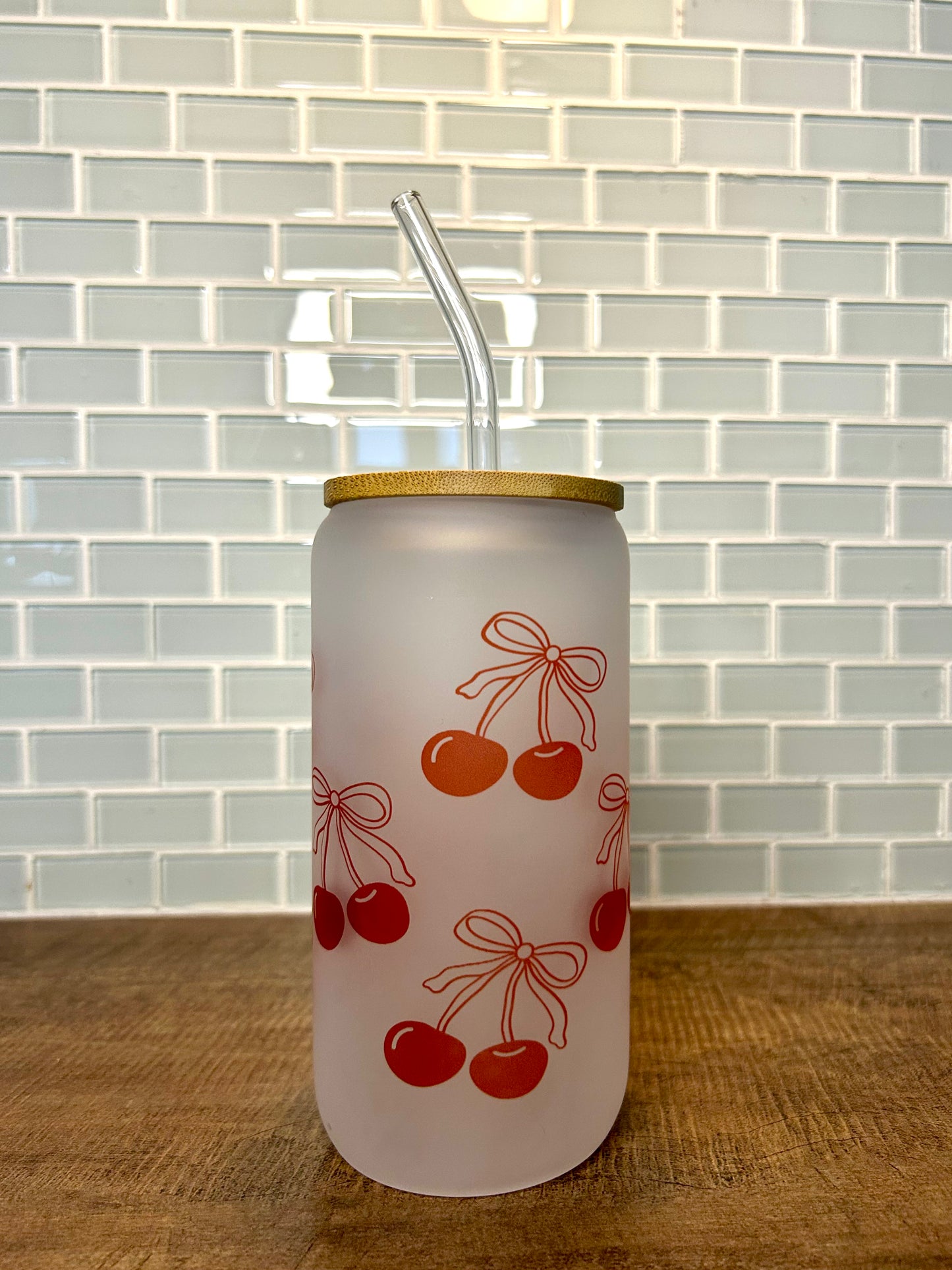 Frosted Cherry Bow Glass Cup