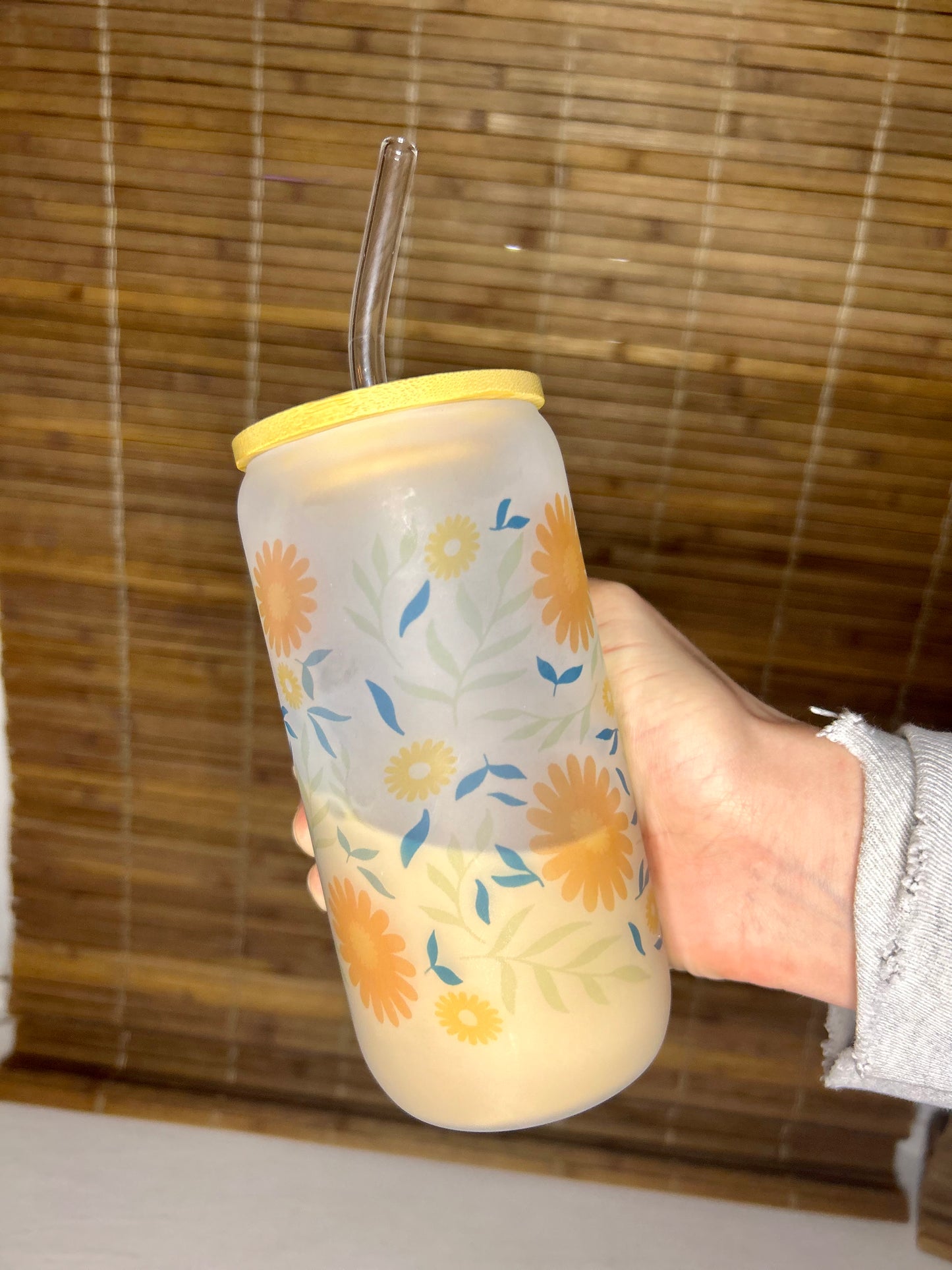 Frosted Mama Floral Glass Cup