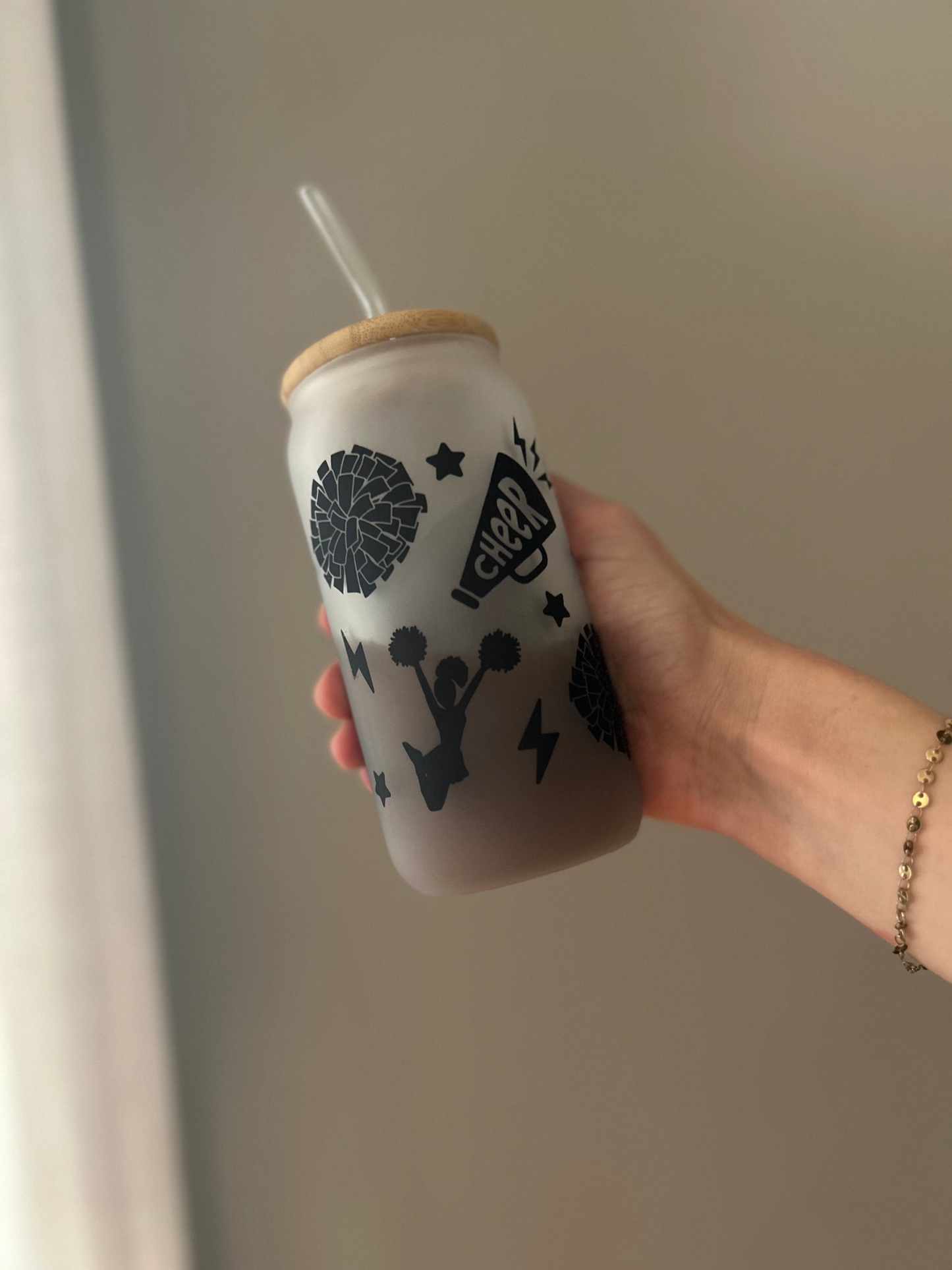 Frosted Cheerleader Glass Cup