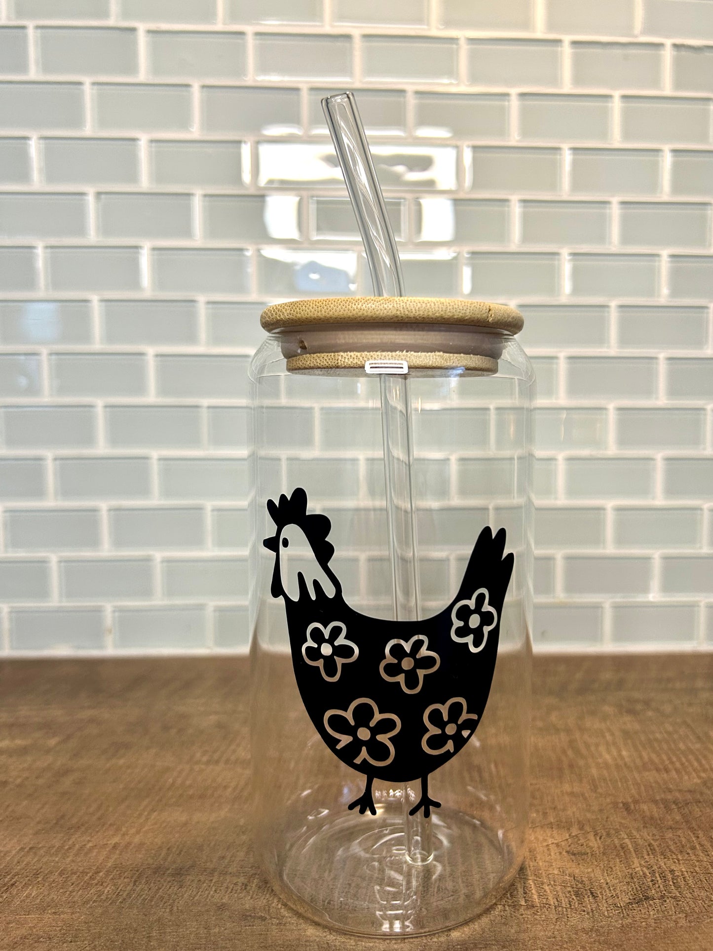 Floral Chicken Glass Cup