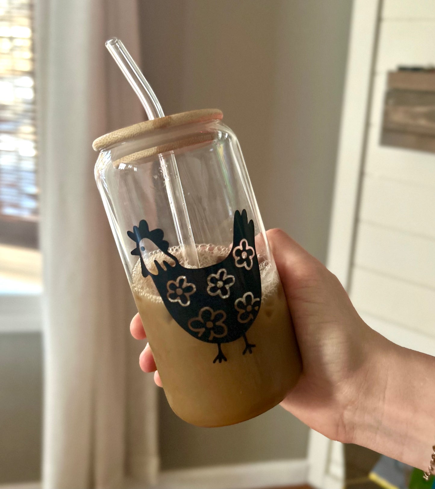Floral Chicken Glass Cup