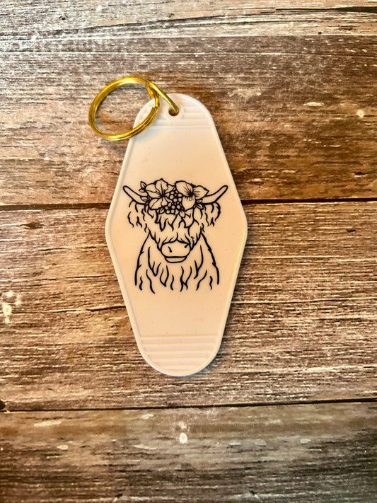 Highland Cow Motel Keychain