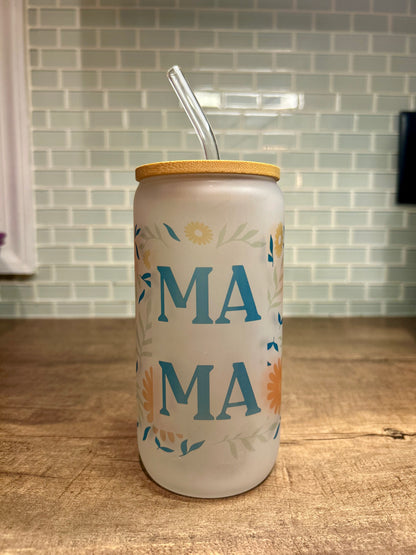 16 Oz Frosted Mama Floral Glass Cup