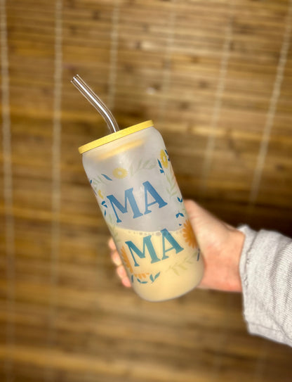 16 Oz Frosted Mama Floral Glass Cup