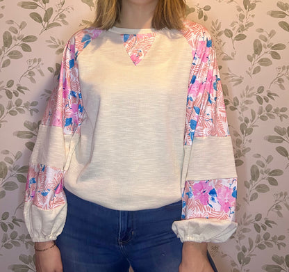 Textured Floral Balloon Sleeve Blouse