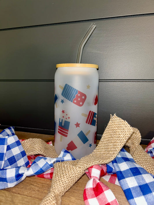 16 Oz Frosted 4th Popsicle Glass