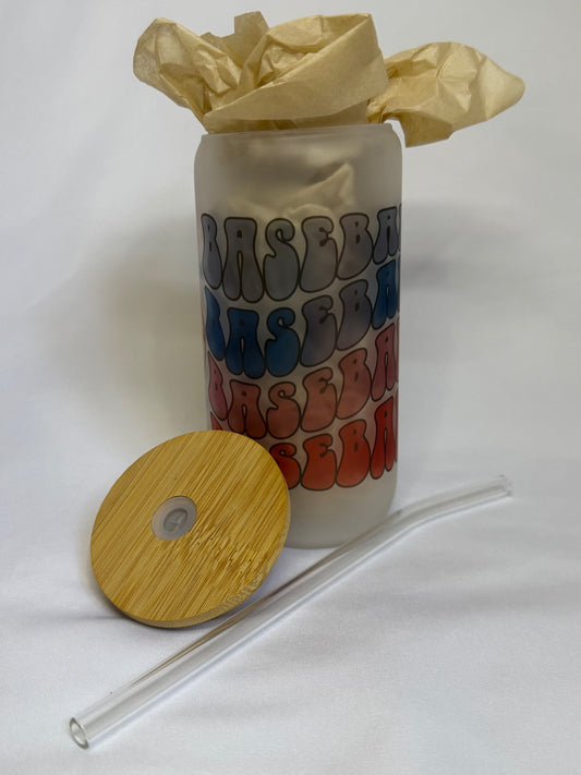 Frosted Baseball and Stars Glass Cup