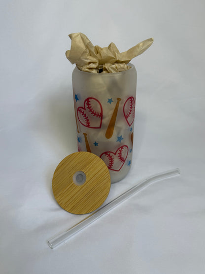 Frosted Love and Baseball Glass Cup