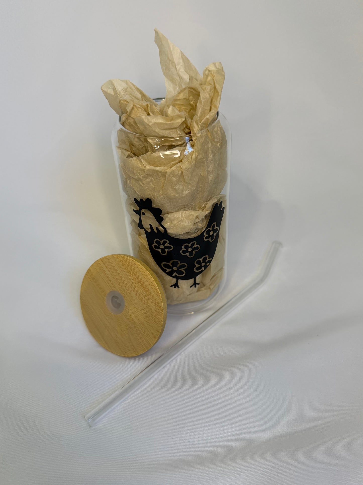 Floral Chicken Glass Cup