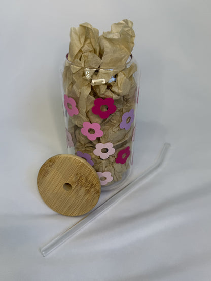 Pretty In Pink Floral Glass Cup