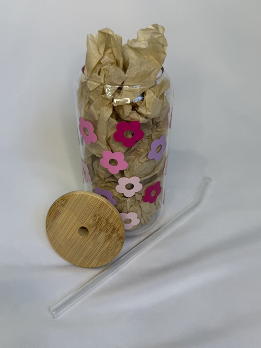 Pretty In Pink Floral Glass Cup