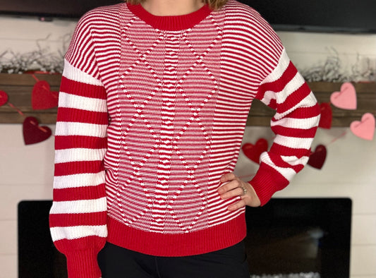 Red Striped Patchwork Knit Sweater